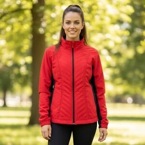 Activ-ology Womens Red Black Colorblock Zip Up Active Jacket Large